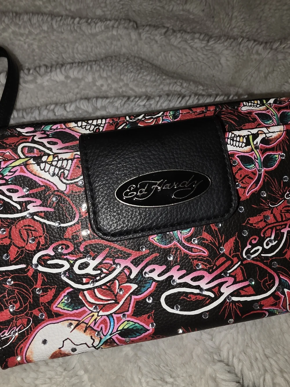 Ed Hardy Black & Red Signature Print Wristlet Nwt